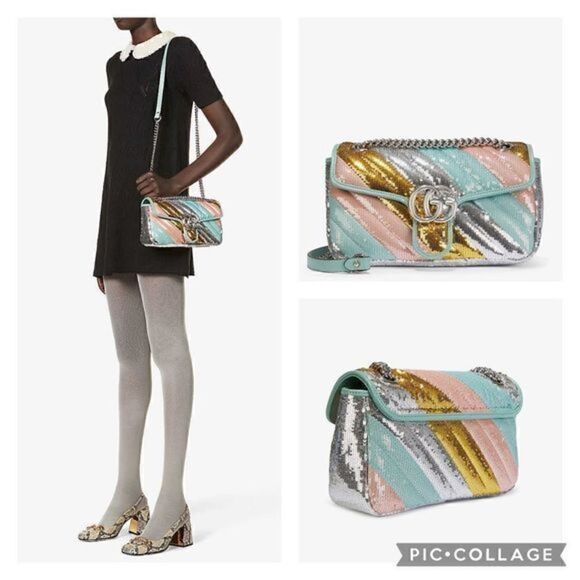 GUCCI Marmont Sequin Shoulder Leather Handbag - Picture 2 of 16